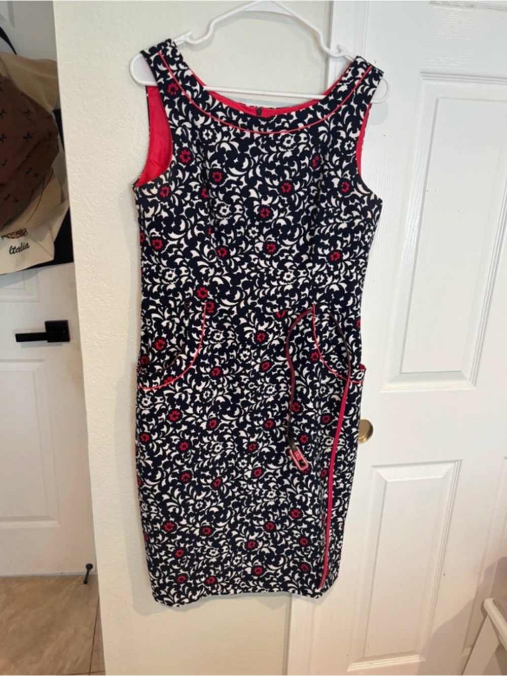 London Times Navy, White & Pink Floral Sheath Dress